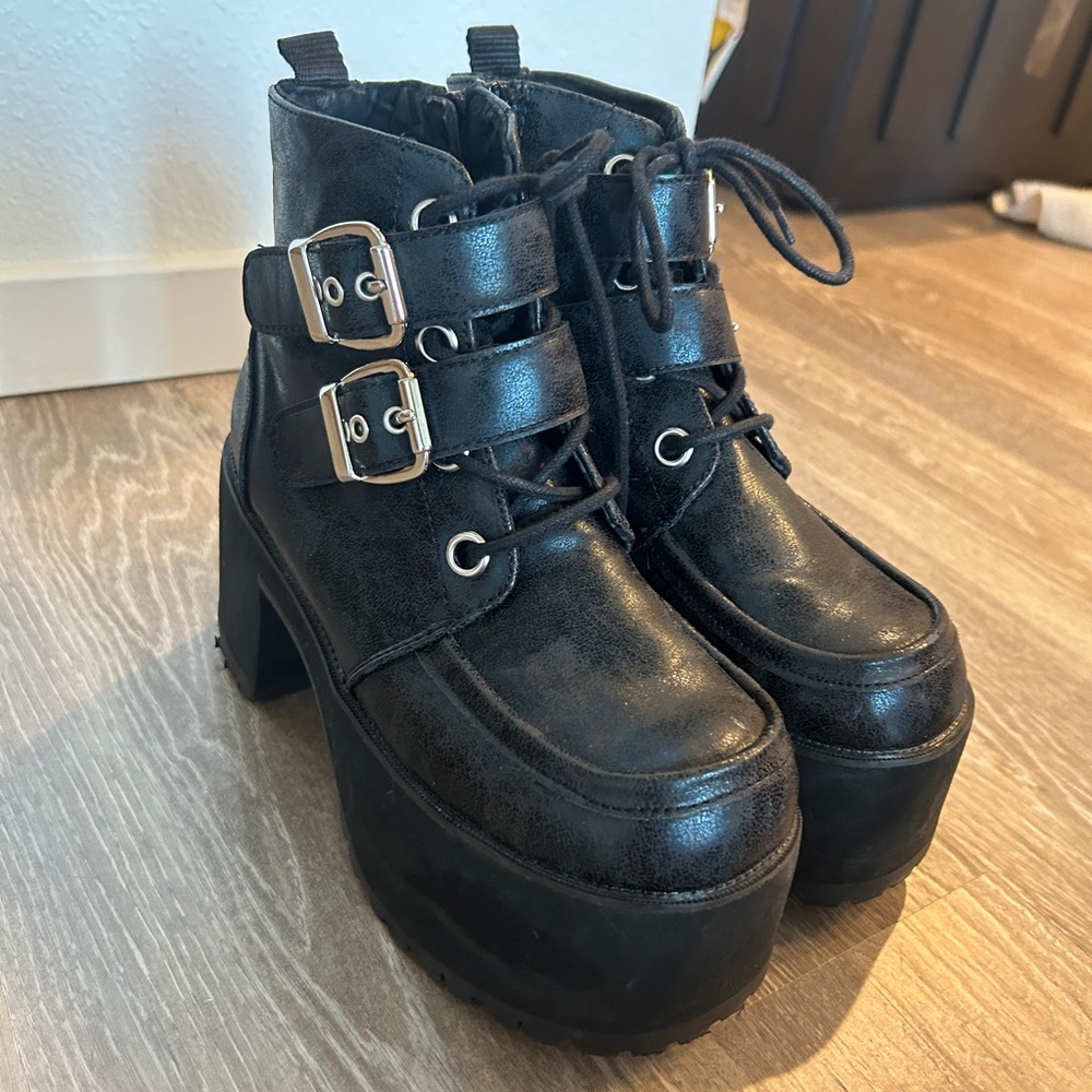 T.U.K nosebleed platform buckle ankle boots